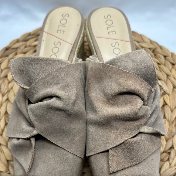 Sole Society Women's Taupe Suede Espadrille Slides - Picture 4 of 9